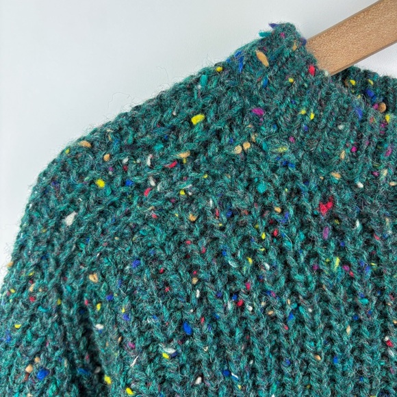 Gap Vintage 100% Wool Emerald Green Rainbow Speckle Confetti Chunky Knit Sweater - Picture 3 of 5